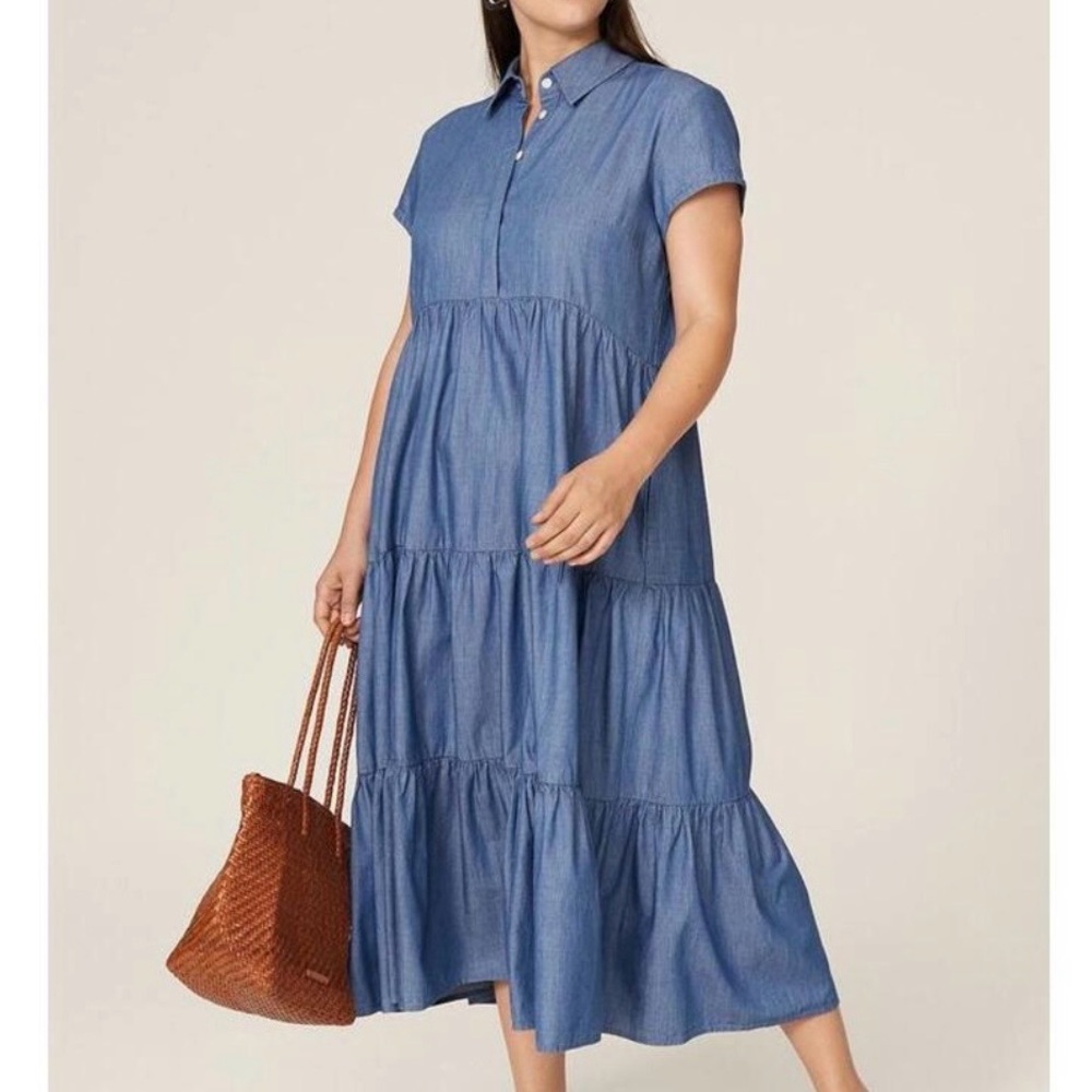 Peter Som Chambray Blue Midi Dress